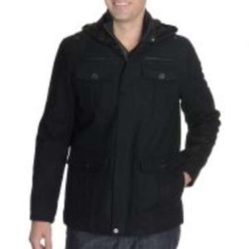 Guess Wool Blend Hooded Coat Size Medium